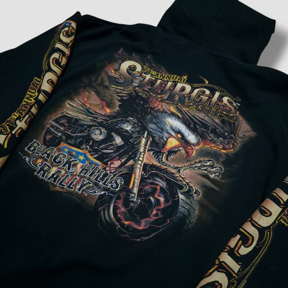 Hot Leathers Sturgis Motorcycle Rally‎ Hoodie Mens Medium Black Eagle Biker Zip